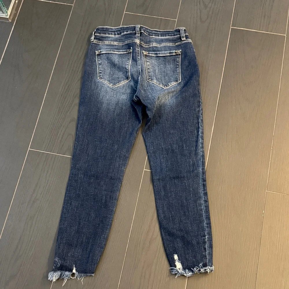 KanCan Dark Blue Button-Front Distressed Ankle Jeans - Picture 2 of 3
